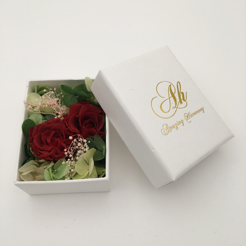 プリザーブドフラワー ボックス アレンジ ハンドメイド 赤 レッド バラ