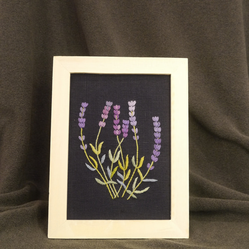 手刺繍】額 フランス刺繍 ラベンダー 麻 フォトフレーム・写真立て 