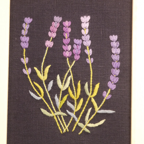 手刺繍】額 フランス刺繍 ラベンダー 麻 フォトフレーム・写真立て