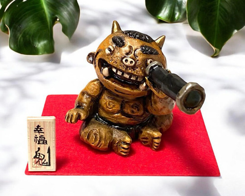 黄鬼 【望遠鏡から福見える】幸福鬼 福を招く オニ 置物 玄関 節分