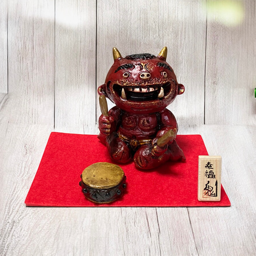 赤鬼 【太鼓】幸福鬼 福を招く オニ 置物 玄関 節分 縁起物 その他置物