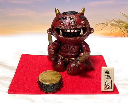 赤鬼 【太鼓】幸福鬼 福を招く オニ 置物 玄関 節分 縁起物 その他置物