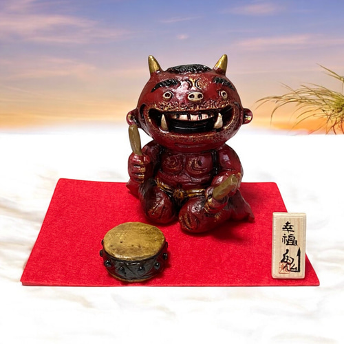 赤鬼 【太鼓】幸福鬼 福を招く オニ 置物 玄関 節分 縁起物 その他置物