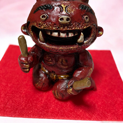 赤鬼 【太鼓】幸福鬼 福を招く オニ 置物 玄関 節分 縁起物 その他置物