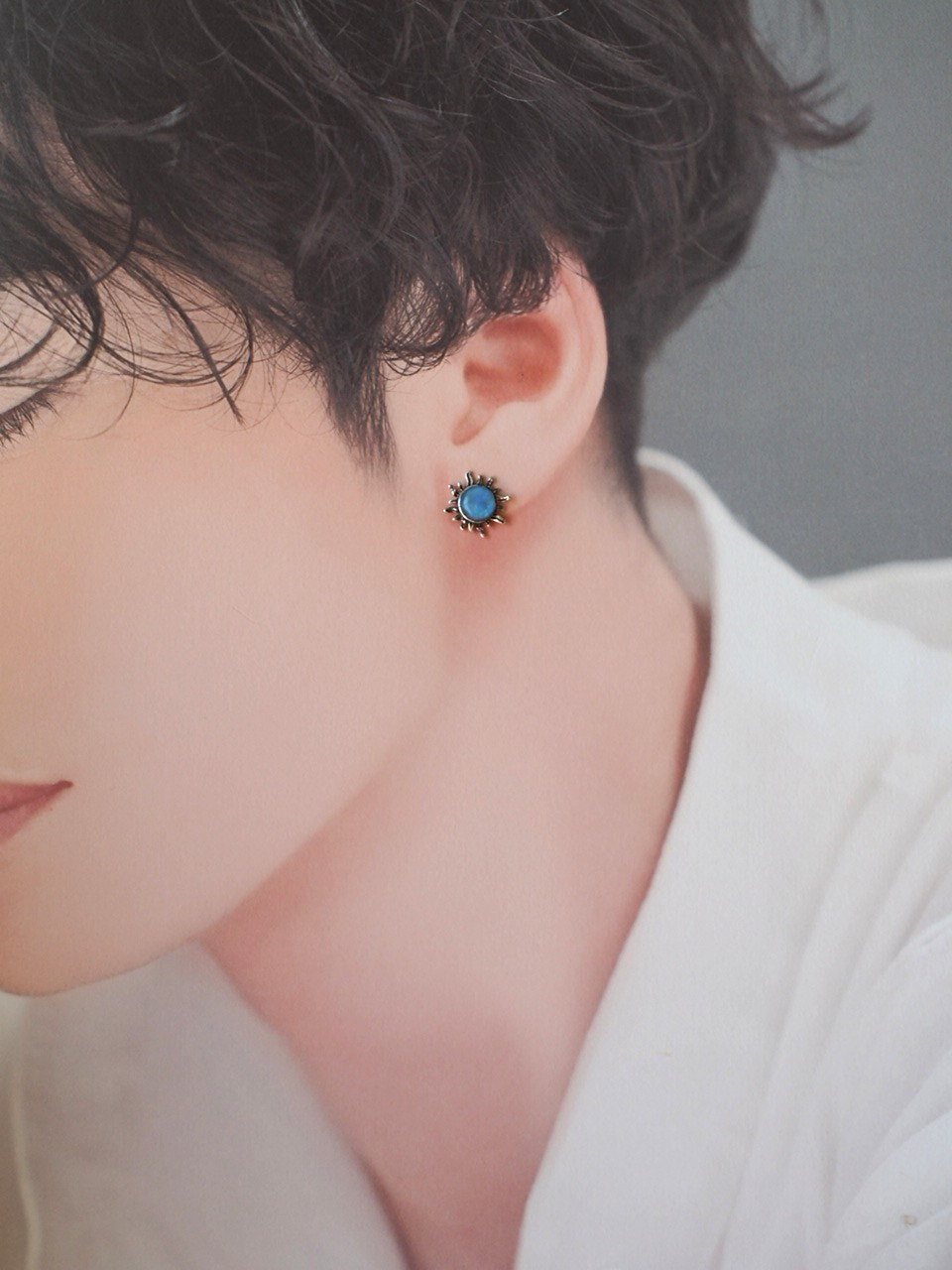 再販　オーストラリアンオパールトリプレット７　S925アンティークシルバー太陽ピアス（片耳） 6,070円