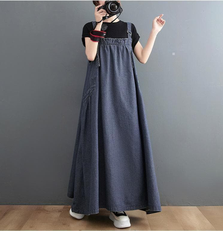 大きいサイズ　レディース　デニム　サロペット　ワンピース　ロング