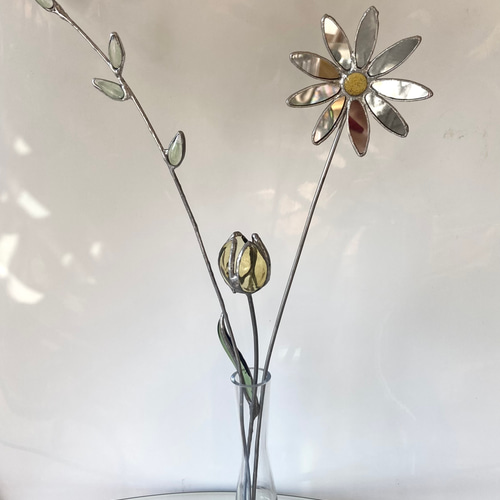ガラスのお花オブジェ｜枯れない一輪花 葉っぱ リーフ インテリア 誕生