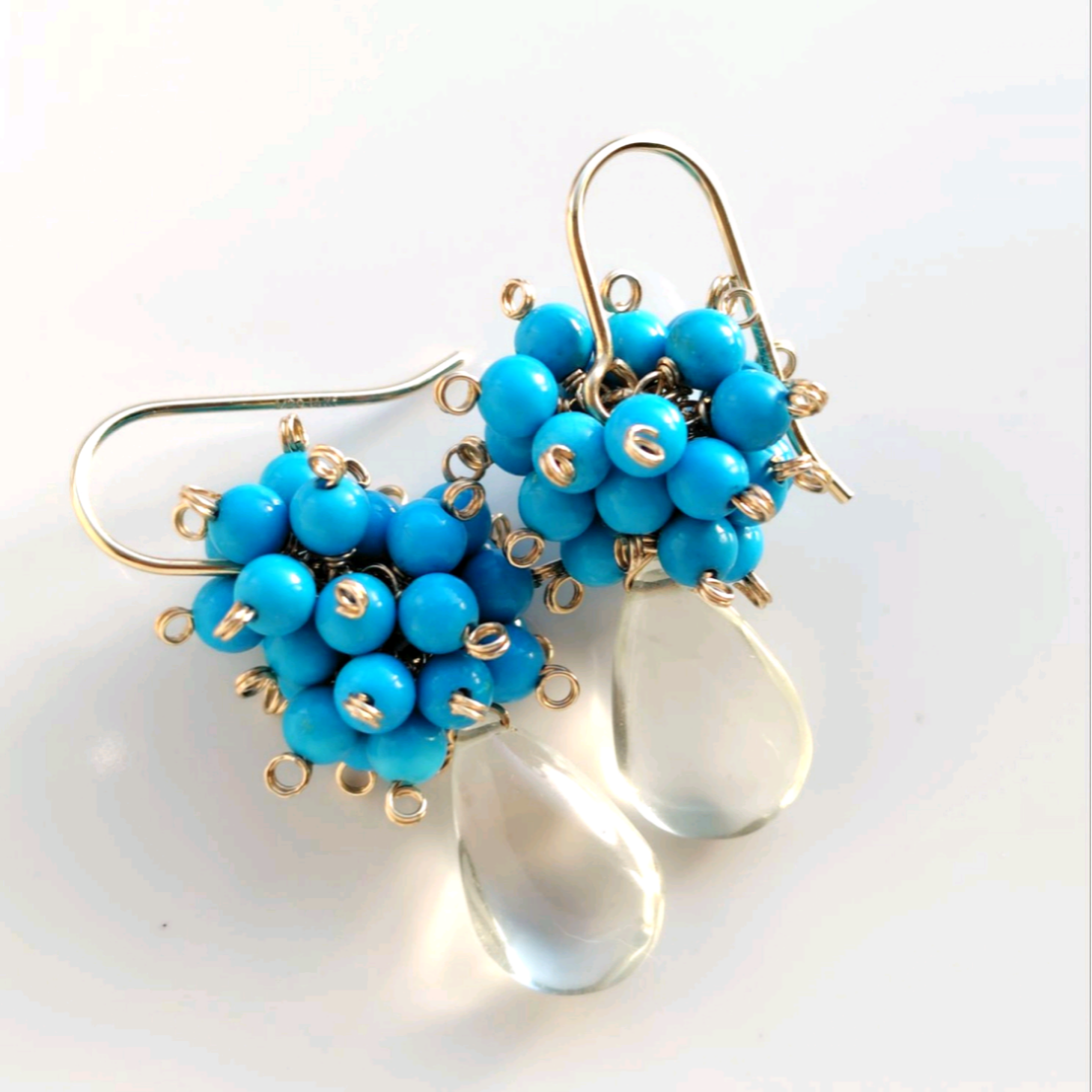 鮮やかブルーが似合う私が好き♡グリーンアメジスト✳ターコイズ14kgfピアス　揺れる天然石ピアス