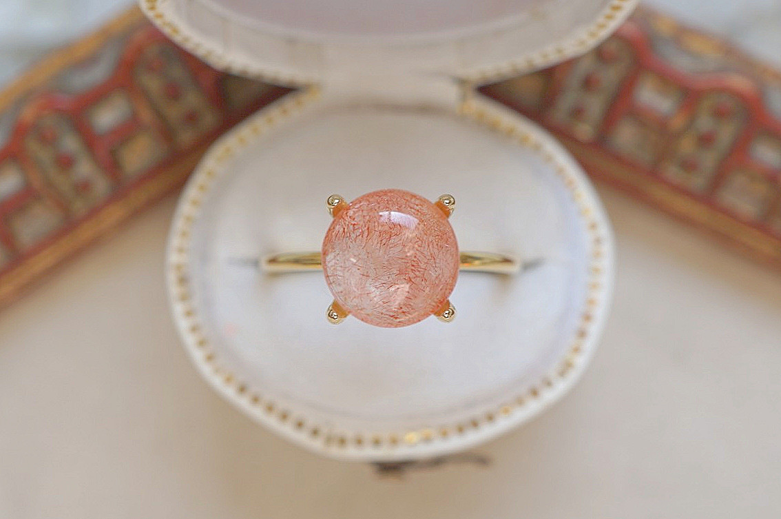 希少石⑫【９mm】カザフスタン産　ストロベリークォーツRing〈18kgp〉〈送料無料〉