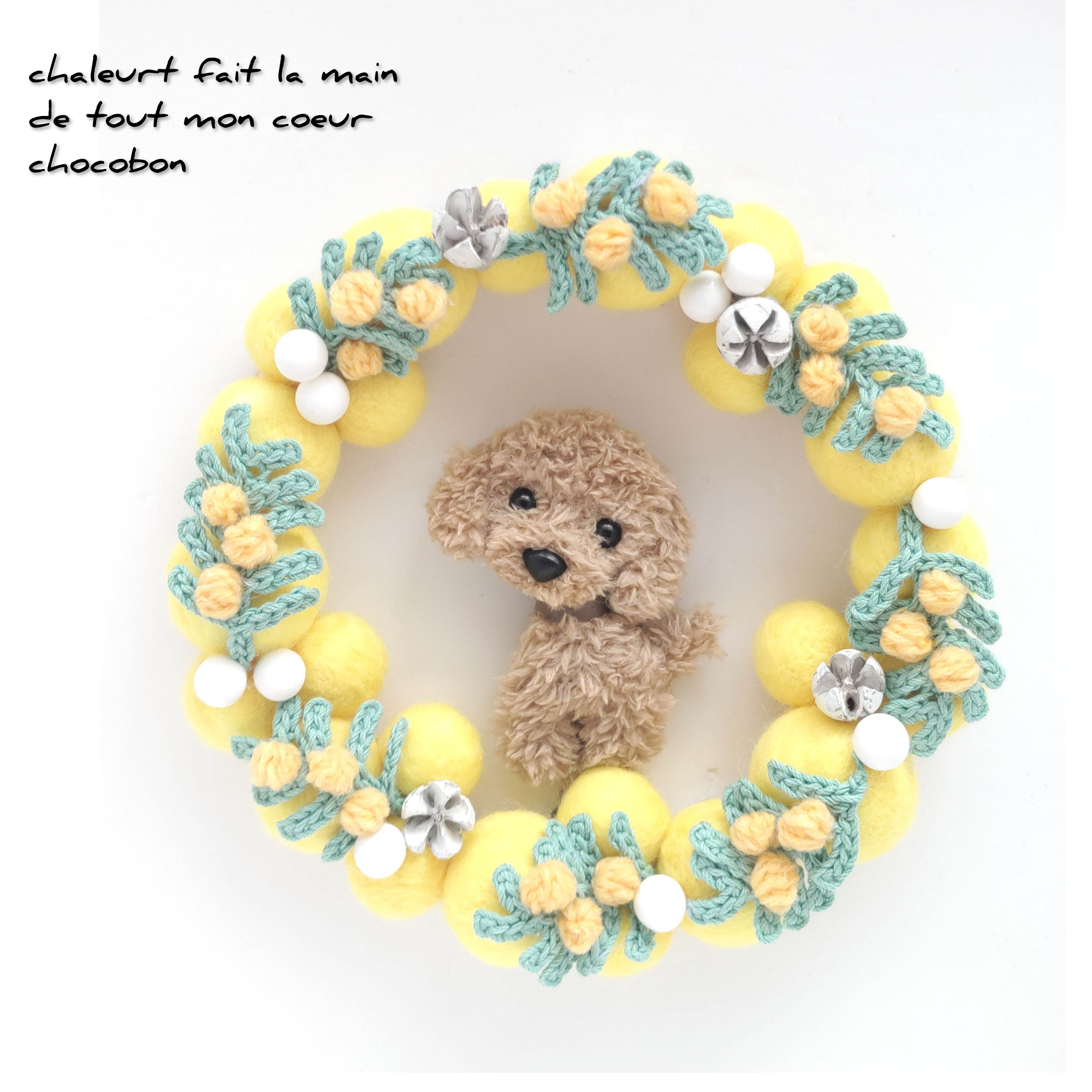 新作【受注製作】ミモザとわんこのリース　選べるわんこ