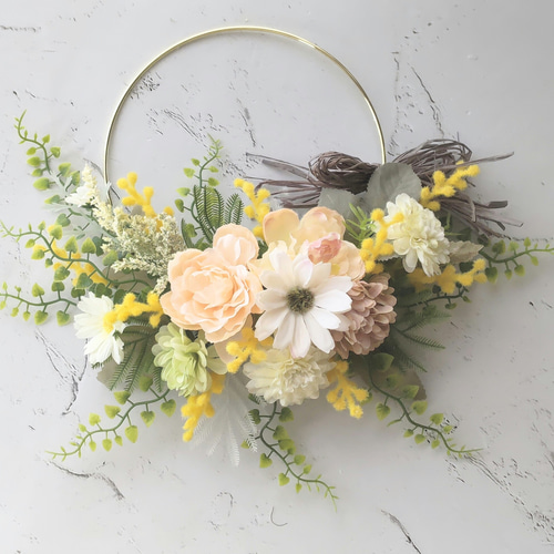 春の花とミモザのリース (約39㎝) リース ndana 通販 20288815｜Creema