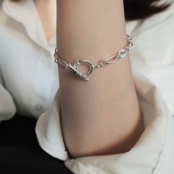 925純銀 復古字母 數字 珍珠 客製化 不對稱鍊 OT扣 手鍊 免費送禮包裝 第8張的照片