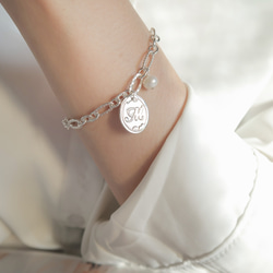 925純銀 復古字母 數字 珍珠 客製化 不對稱鍊 OT扣 手鍊 免費送禮包裝 第10張的照片