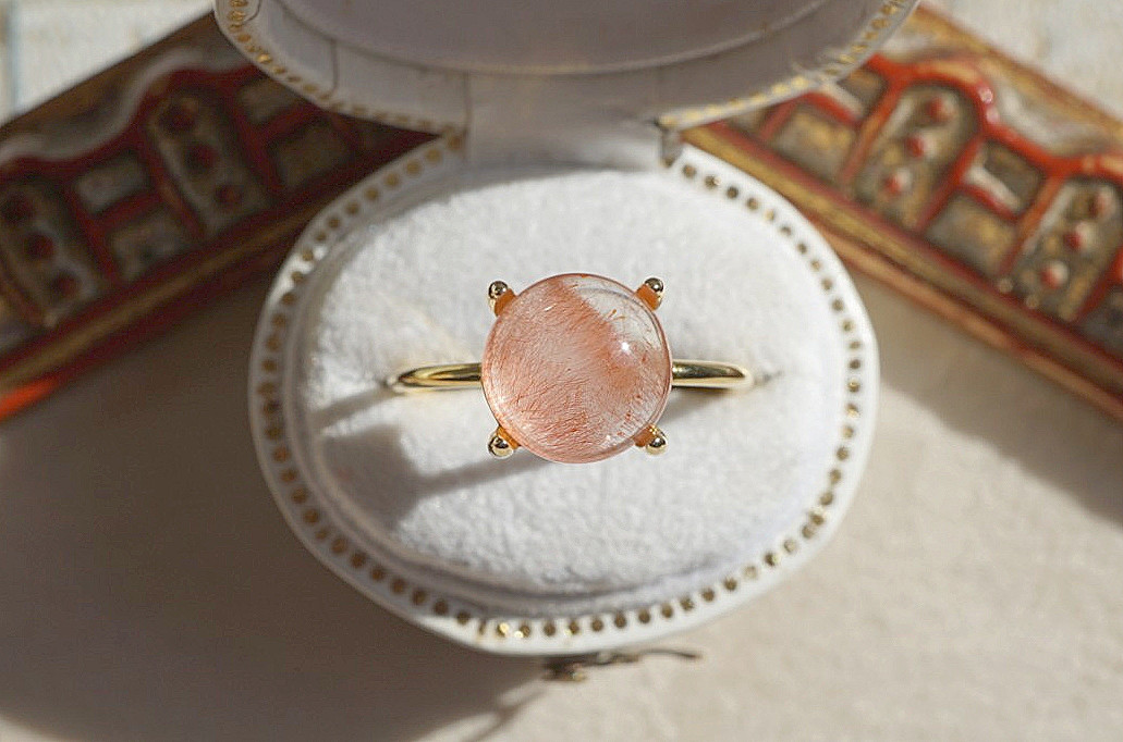 希少石⑭【９mm】カザフスタン産　ストロベリークォーツRing〈18kgp〉〈送料無料〉