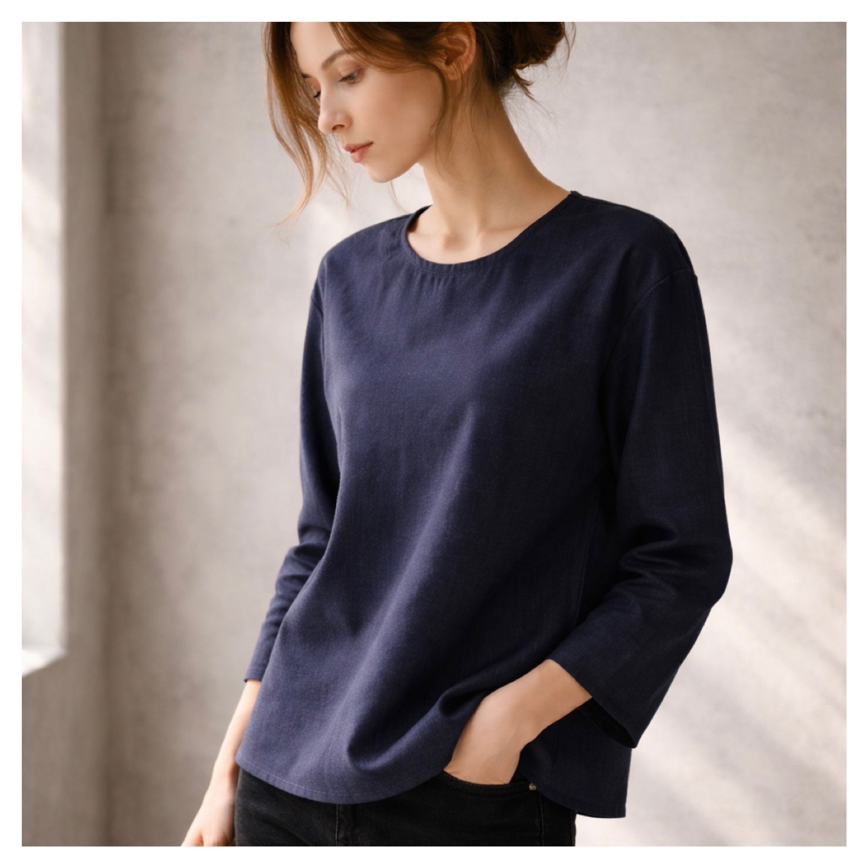 岡山県児島デニムブラウス／シンプルさを追求した、8オンスソフトデニムトップス／インディゴ