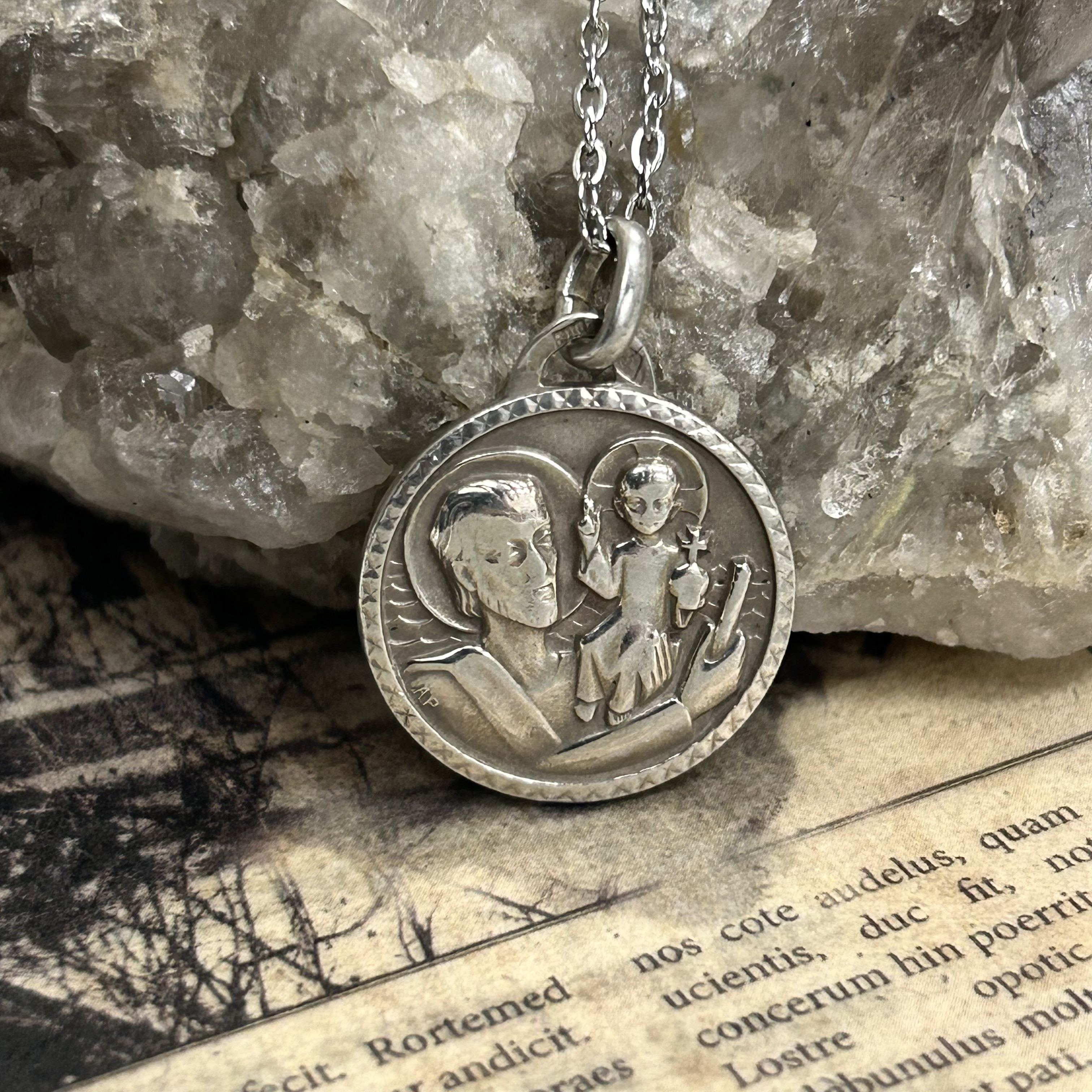 1930s ～ 1950s ヴィンテージ 聖クリストフォロス ネックレス フランス アンティーク 銀製 コイン マリア
