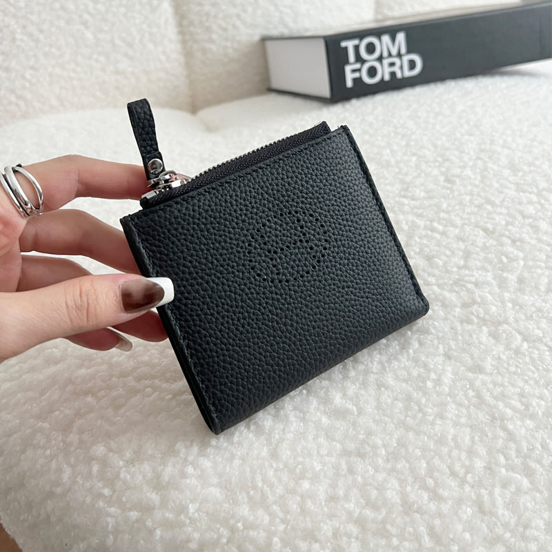 超薄型折りたたみショートワレット コンパクト持ち運び便利 本革ジッパーポーチ