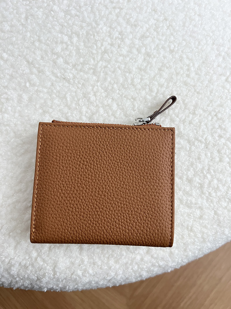超薄型折りたたみショートワレット コンパクト持ち運び便利 本革ジッパーポーチ