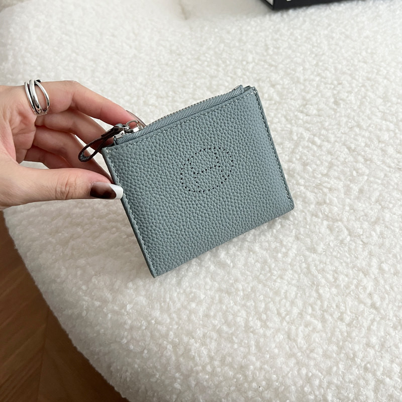 超薄型折りたたみショートワレット コンパクト持ち運び便利 本革ジッパーポーチ