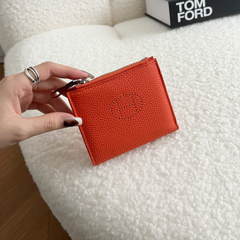 超薄型折りたたみショートワレット コンパクト持ち運び便利 本革ジッパーポーチ