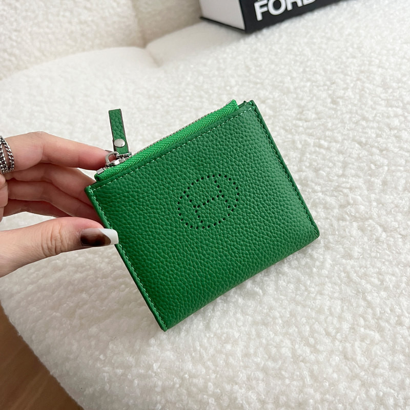 超薄型折りたたみショートワレット コンパクト持ち運び便利 本革ジッパーポーチ