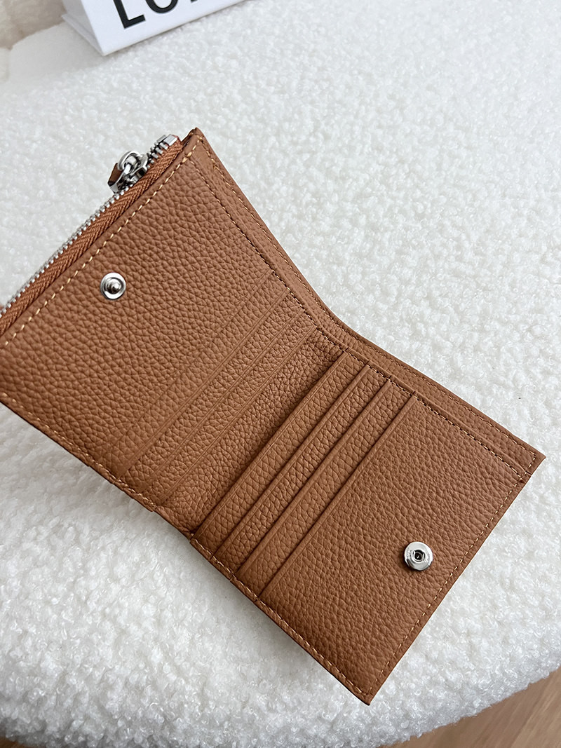 超薄型折りたたみショートワレット コンパクト持ち運び便利 本革ジッパーポーチ