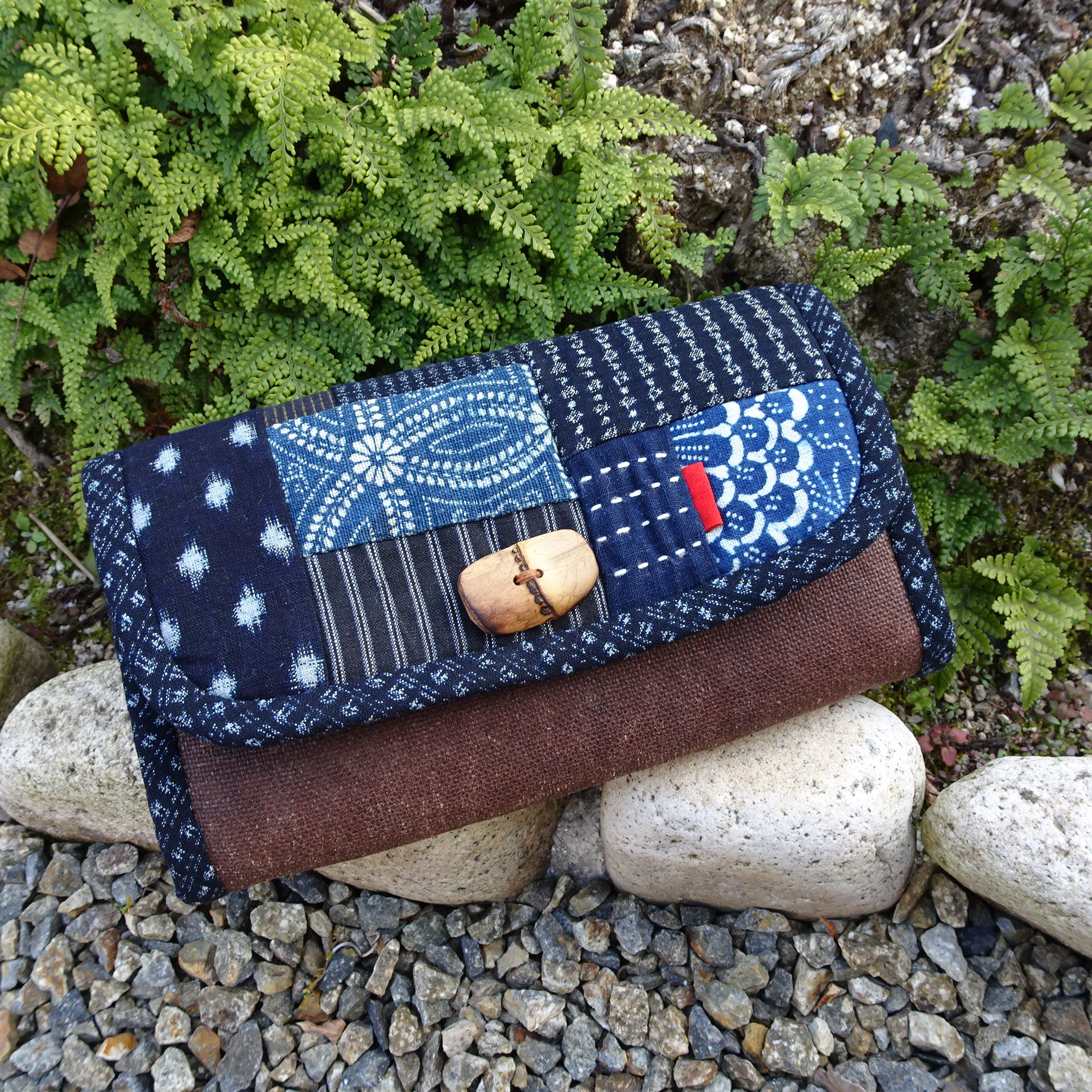 古布　長財布　藍古布　酒袋