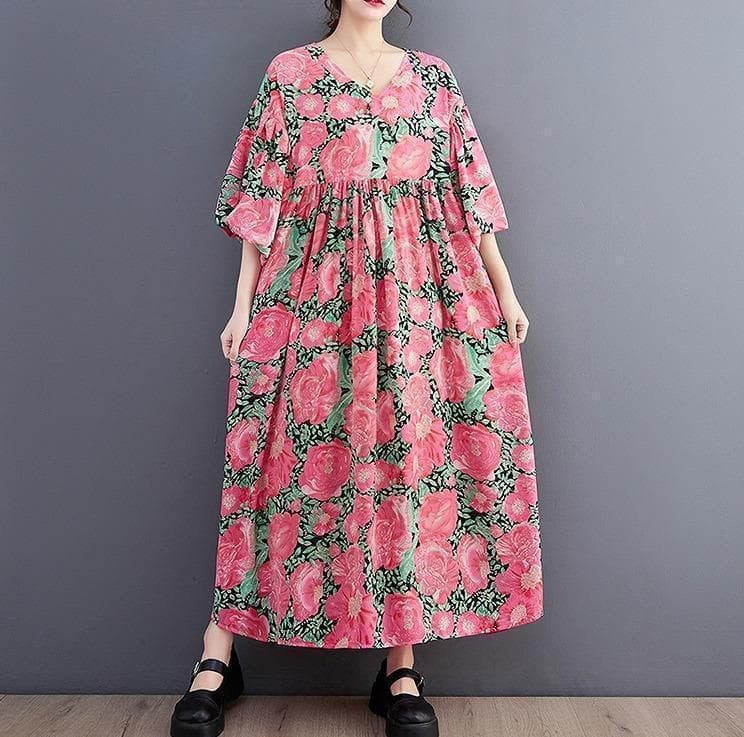 大きいサイズ レディース ロング　ワンピース　花柄　春夏 秋 新品 半袖