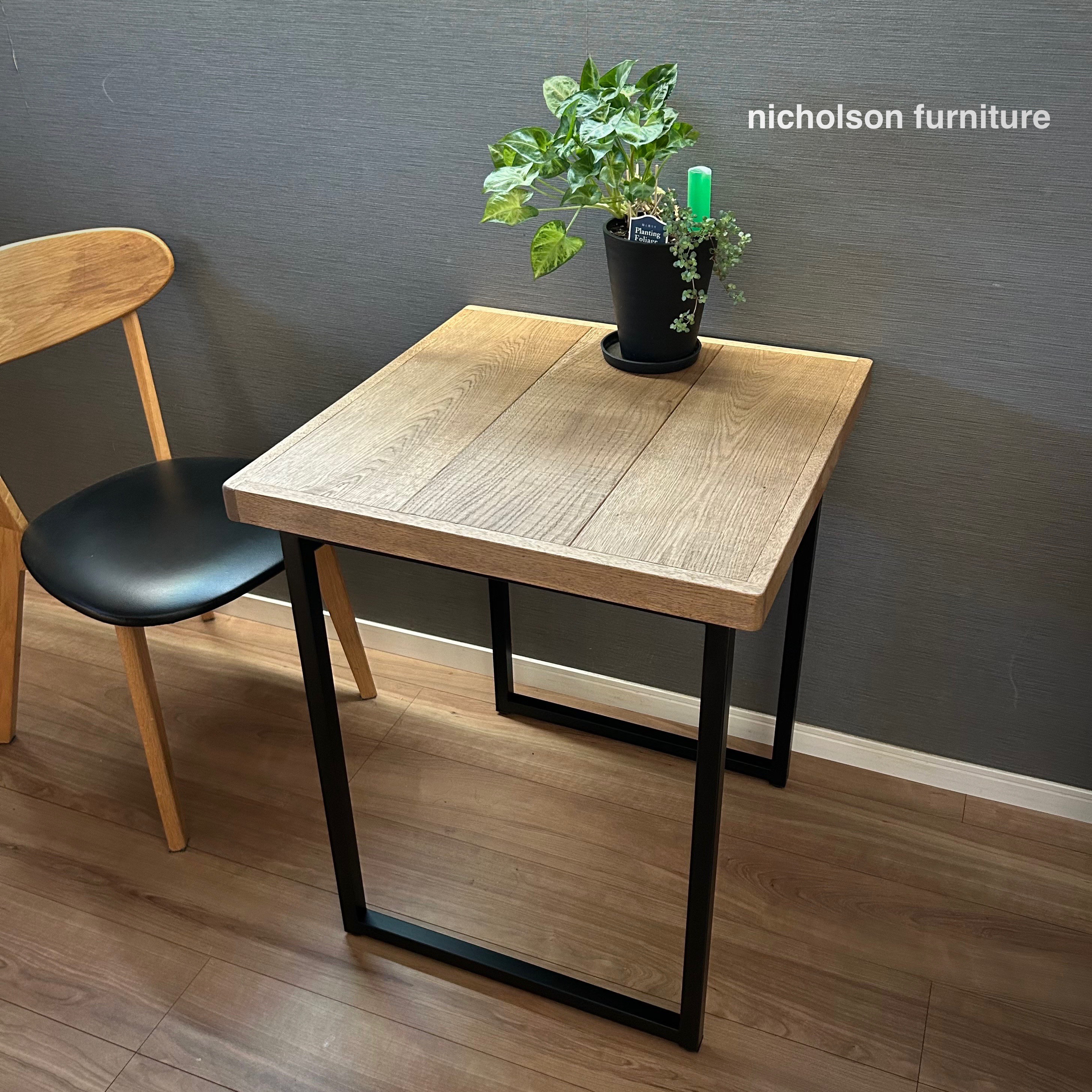 カフェテーブル　ラフオーク　アイアン　スクエア脚