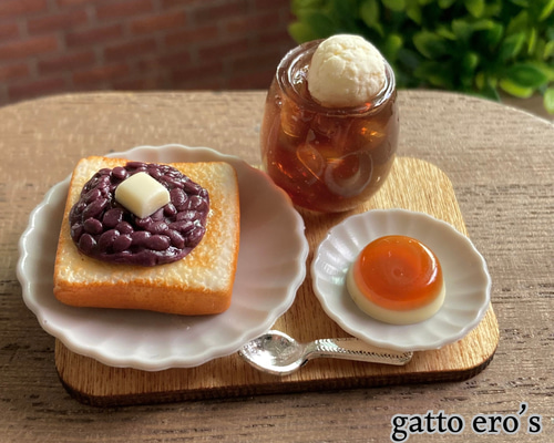 ミニチュアフード あんバタートーストのカフェセット その他インテリア