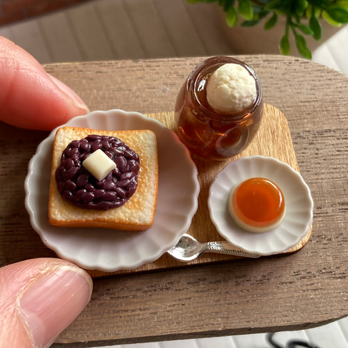 ミニチュアフード あんバタートーストのカフェセット その他インテリア