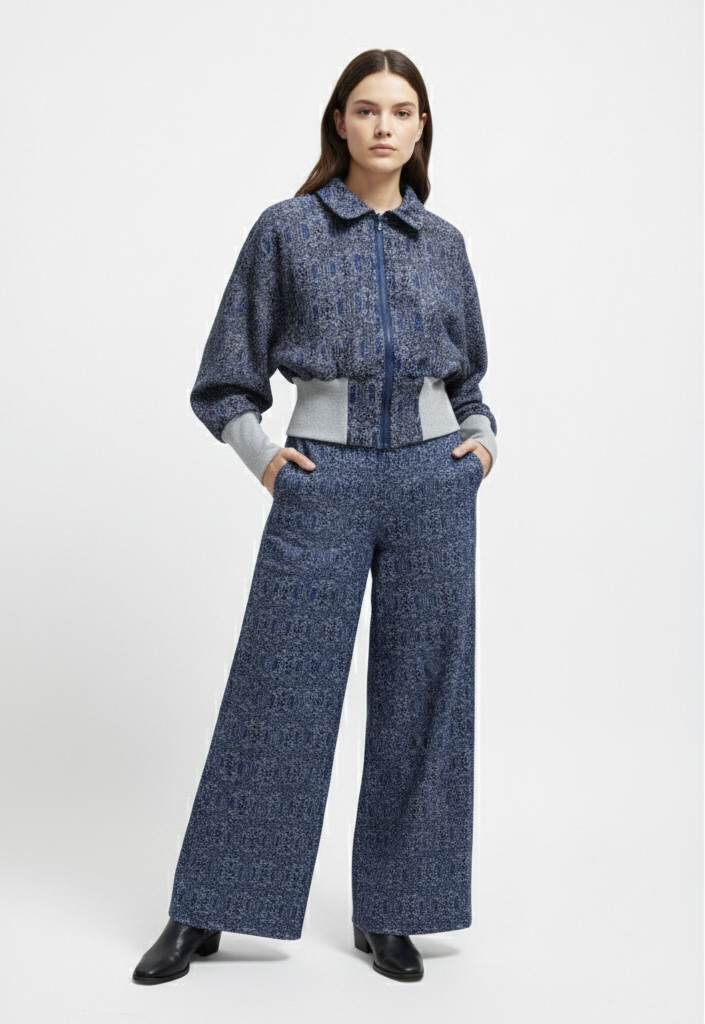 【SET】ウール着物のワイドパンツ + ボマージャケット