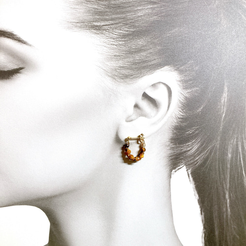 ✴︎新色✴︎天然石タイガーアイ編み込みミニフープピアス［サージカル