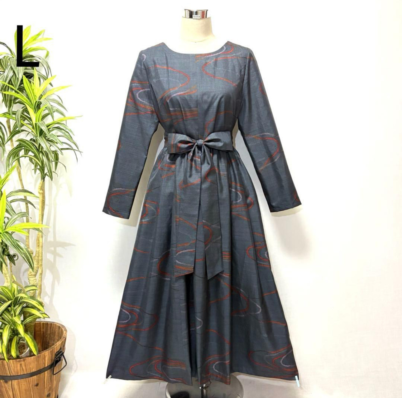 着物リメイク　大島紬ロングワンピース　ジャンパースカート　2WAY ロング　ゆったり　Lサイズ 大人かわいい　ギャザー