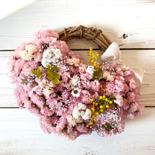 もこもこスターチスとミモザのハーフリース① リース Rosa Cherry 通販