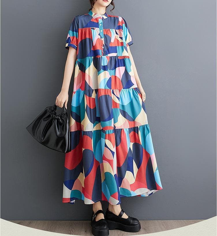 大きいサイズ レディース ロング　ワンピース　春夏 秋 新品 半袖　シャツ