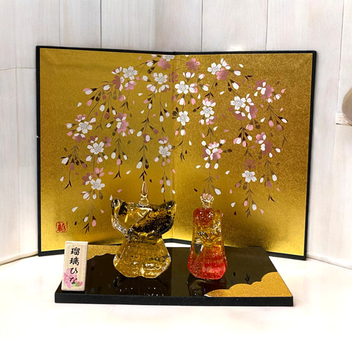 桜金屏風 高さ15センチ 雛祭り お雛様小物 金紙屏風 蒔絵 日本製