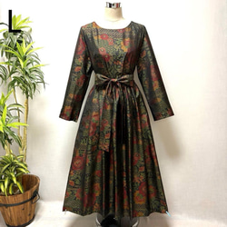 着物リメイク☆本場正絹大島紬☆ロールカラー☆Aラインワンピース192