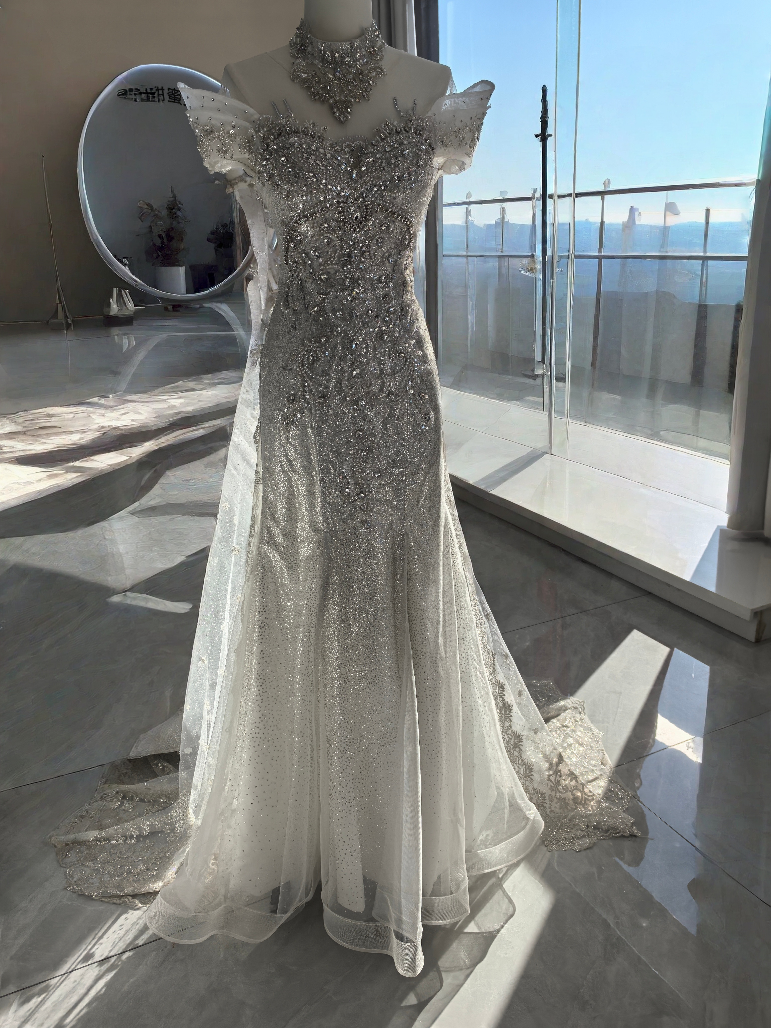 クラシック グレー キラキラクリスタル 美しいレース カラードレス  パーティー & 撮影用 レフィンドエレガンス