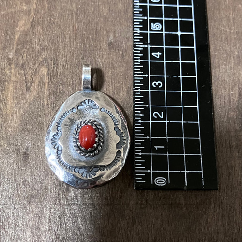 レッドコーラル 赤珊瑚 シルバー メタル タタキ ネックレス ペンダント