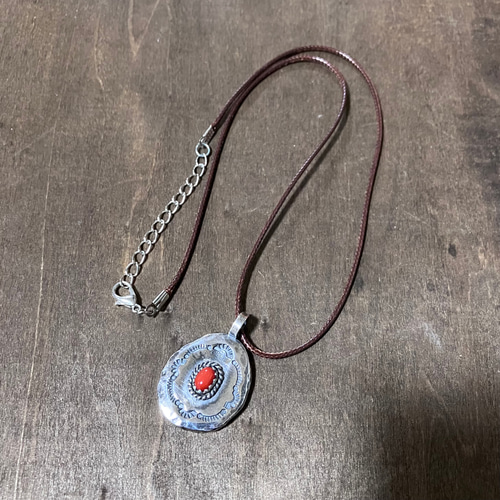 レッドコーラル 赤珊瑚 シルバー メタル タタキ ネックレス ペンダント