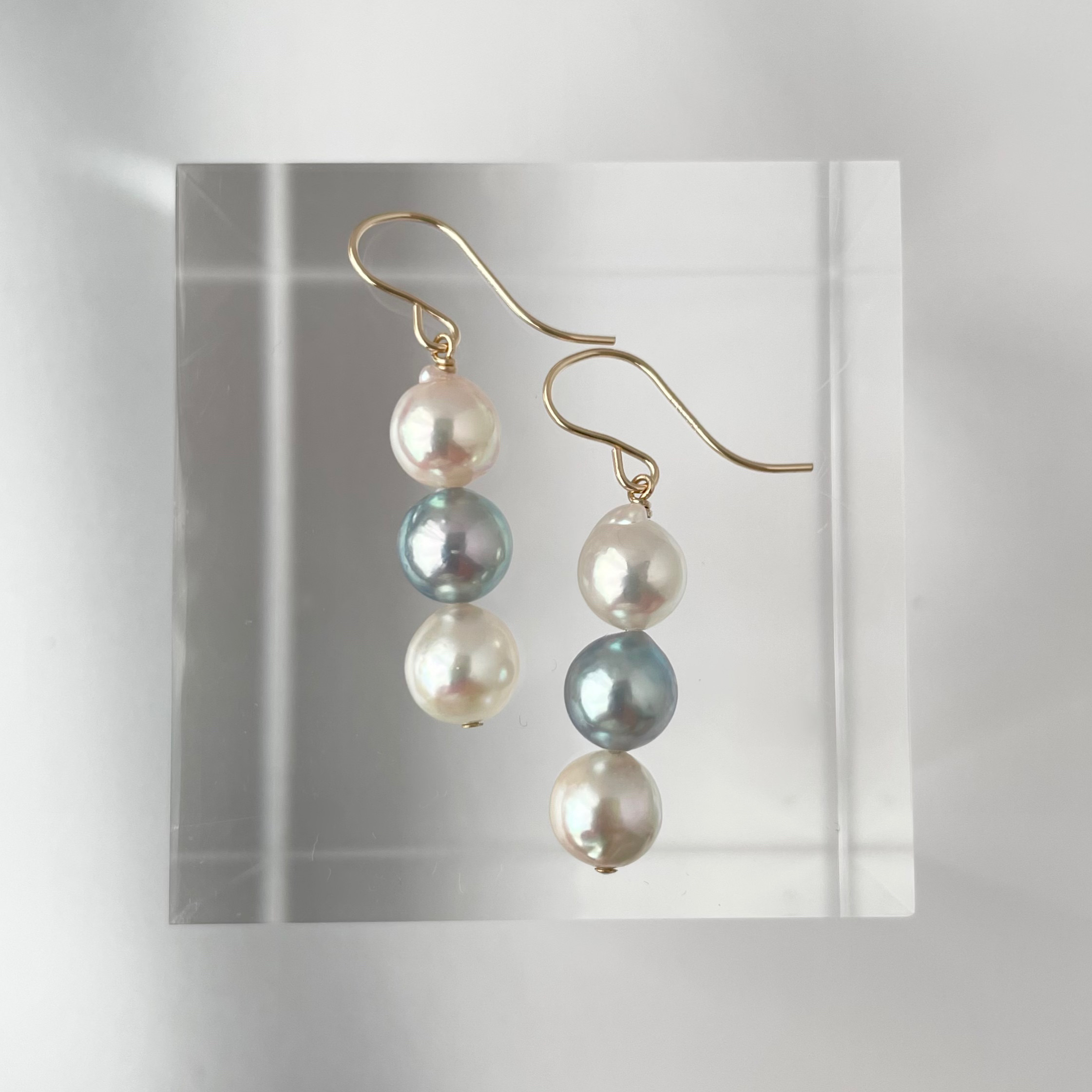 国産あこや真珠 3連パール 14kgfピアス