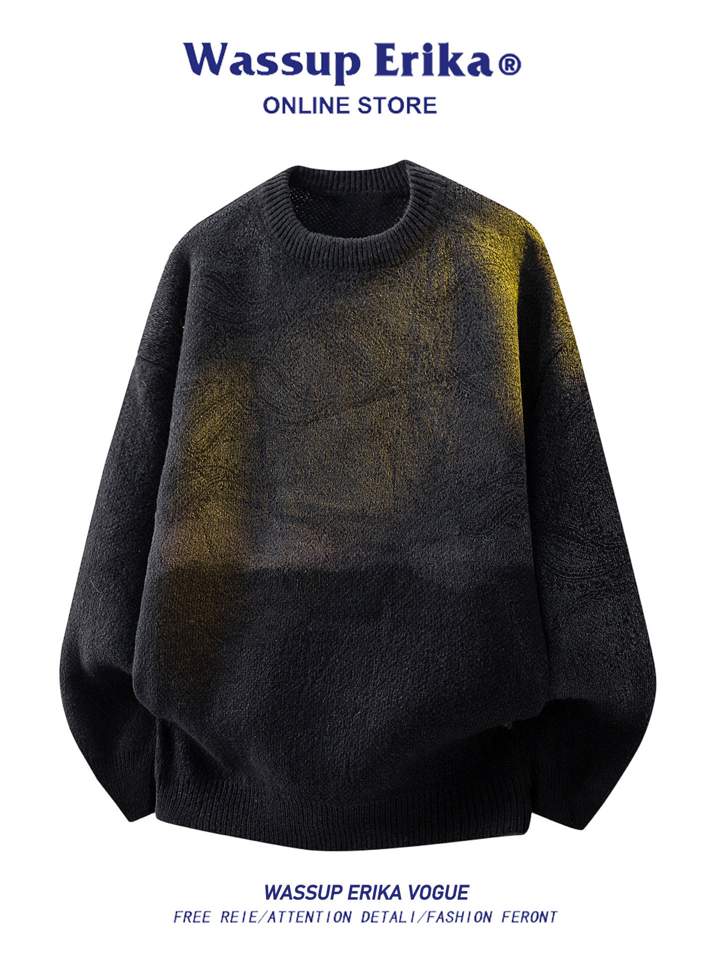 WASSUP ERIKAカジュアルセーター男秋冬ゆったりけだるい風ニット2026新ラウンドネックライン