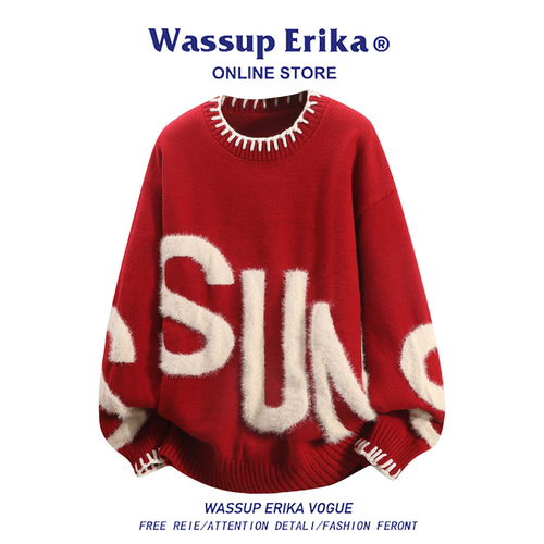 WASSUP ERIKA韓国風潮ブランドニットラウンドネックゆったり男柄秋冬の