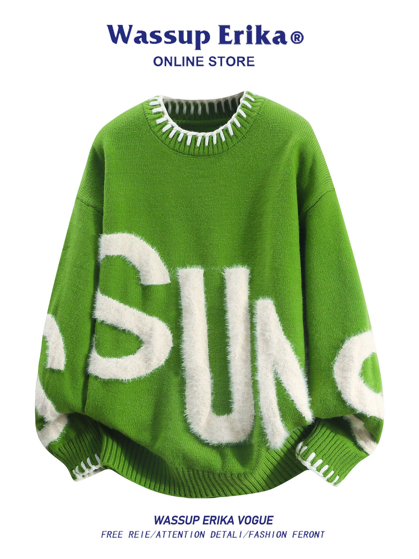 WASSUP ERIKA韓国風潮ブランドニットラウンドネックゆったり男柄秋冬のけだるい風高級感トップス