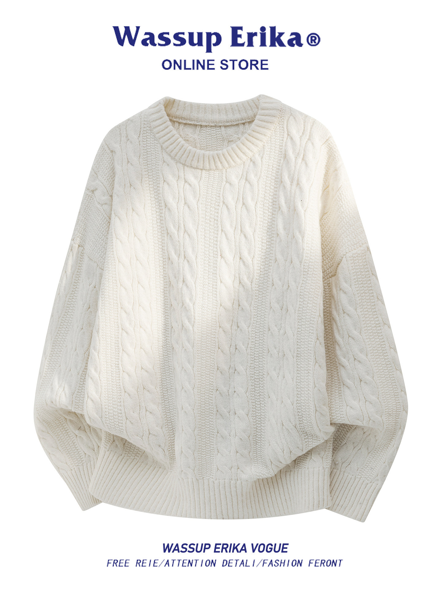 WASSUP ERIKA麻の丸首ニットカーディガン男女タイプ秋冬ゆったり気だるい風インナーセーター