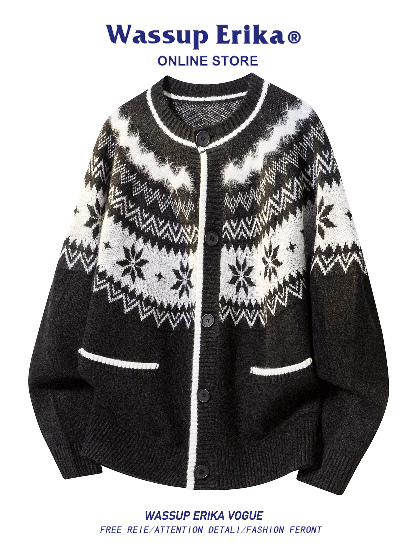 WASSUP ERIKAレトロフェアーアイランドセーターコート男秋冬ゆったりけだるい風ニットカーディガントップス 6,536円