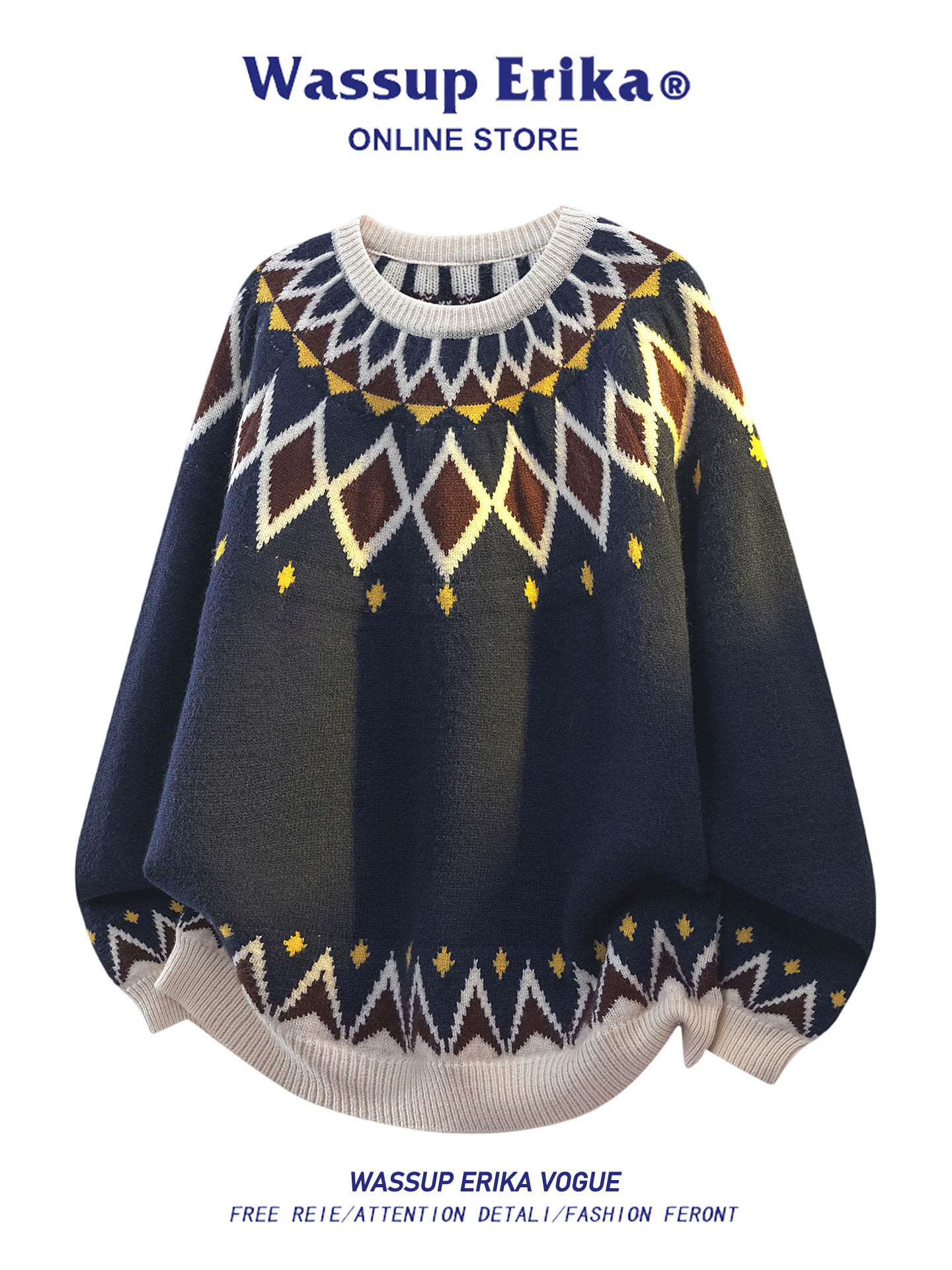 WASSUP ERIKAアメリカンレトロフェアーツイストセーター男秋冬のけだるい風高級感ニット