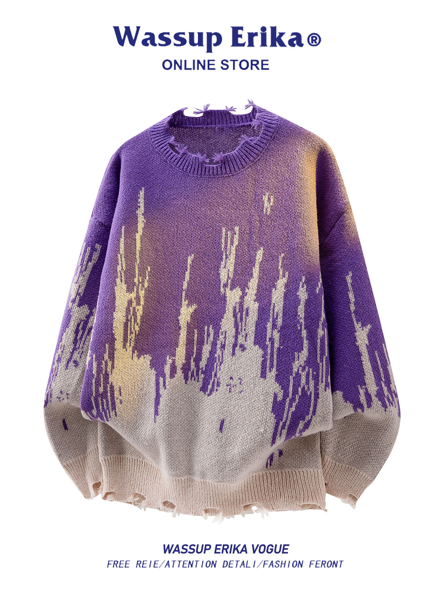 WASSUP ERIKA染めで男女のハイ街秋冬のゆったりとした気だるい風丸首ニットを破壊