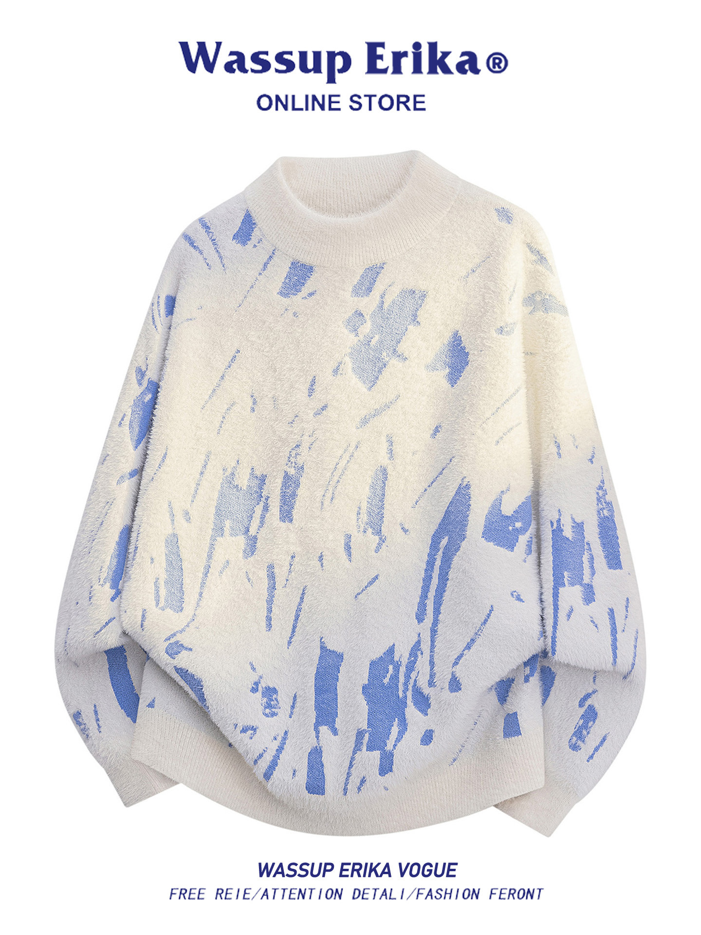 WASSUP ERIKA秋冬モチモチセーター男だるさ風クルーネックニットトレンドギャザーニットカーディガン